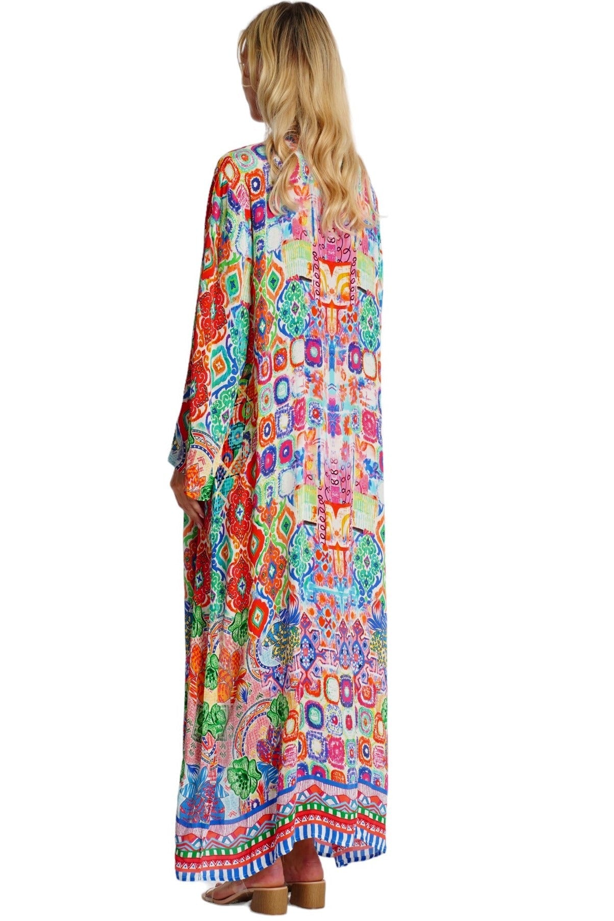 Wholesale Multicolor Printed Long Kimono Cape Beach Cover-Up