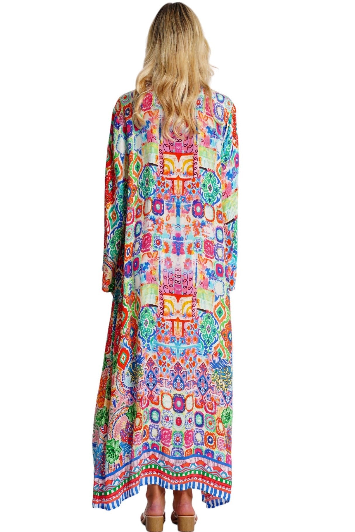 Wholesale Multicolor Printed Long Kimono Cape Beach Cover-Up
